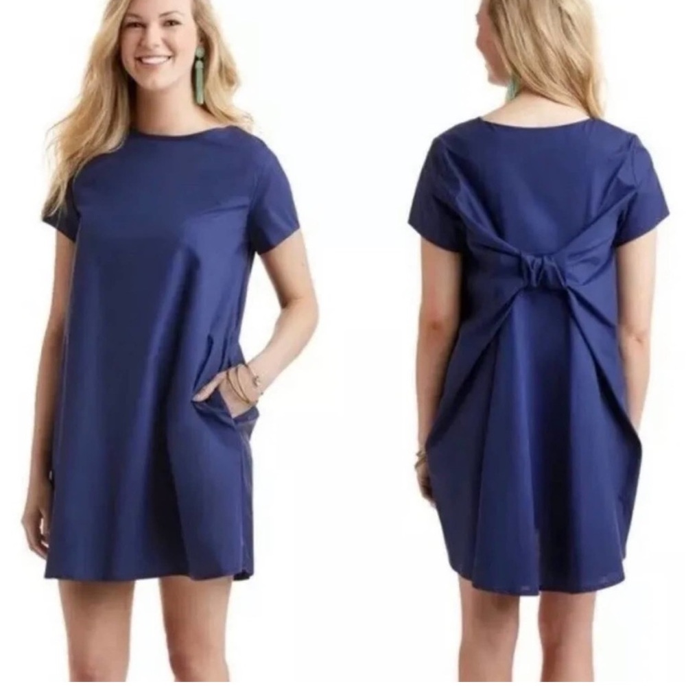 Vineyard Vines Bow Back Short Sleeve Dress Navy Blue Sheath Sz S - Picture 9 of 10